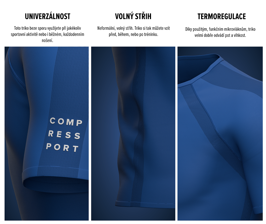 Pánské  univerzální tréninkové tričko Compressport Training SS T-shirt - volný střih, skvělá termoregulace, univerzálnost