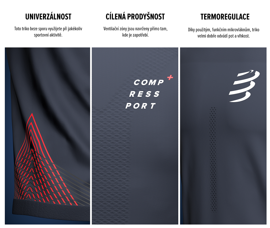 Pánské běžecké tričko Compressport Performance SS Tshirt M grey - univerzální, skvěle prodyšné, výborná termoregulace